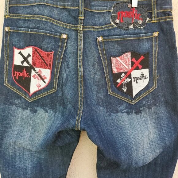 Vintage NOSTIC Embroidered Paisley Shield Logo Dark Wash Denim Jeans Sz 40 - Picture 3 of 5